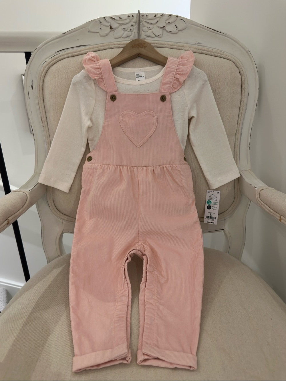 🩰 24 Mth Carter's Baby 100% Cotton 2-Piece Heart Corduroy Overall Romper Set